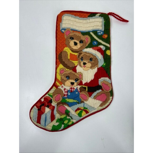 Other - Christmas Stocking Needlepoint Embroidery Bear Family Gift Personalized